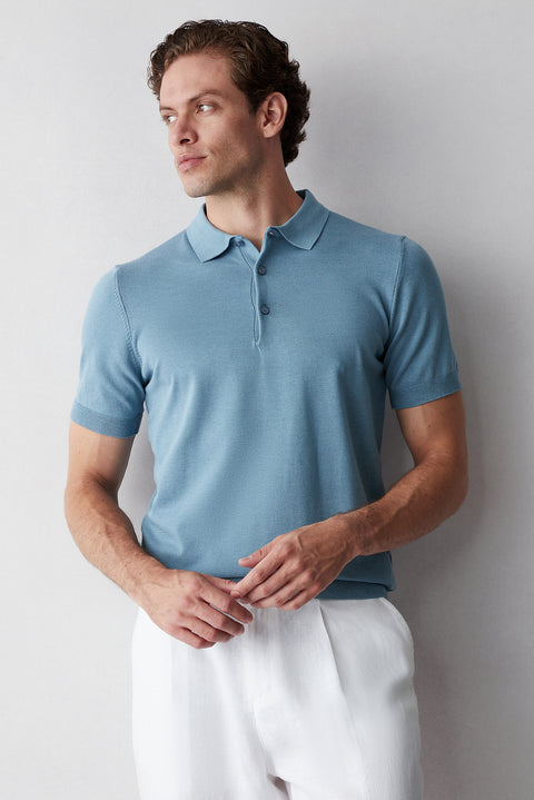 Açık Mavi Regular Fit Düğmeli Polo Yaka Örme Tişört