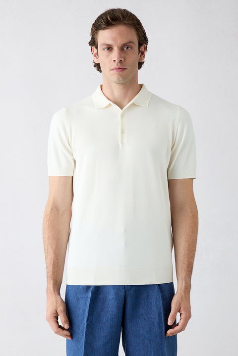 Off-White Regular Fit Polo Collar Knit T-shirt