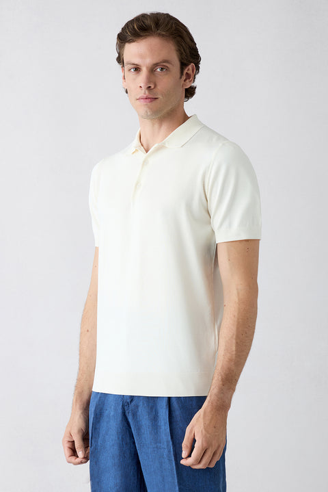 Off-White Regular Fit Polo Collar Knit T-shirt