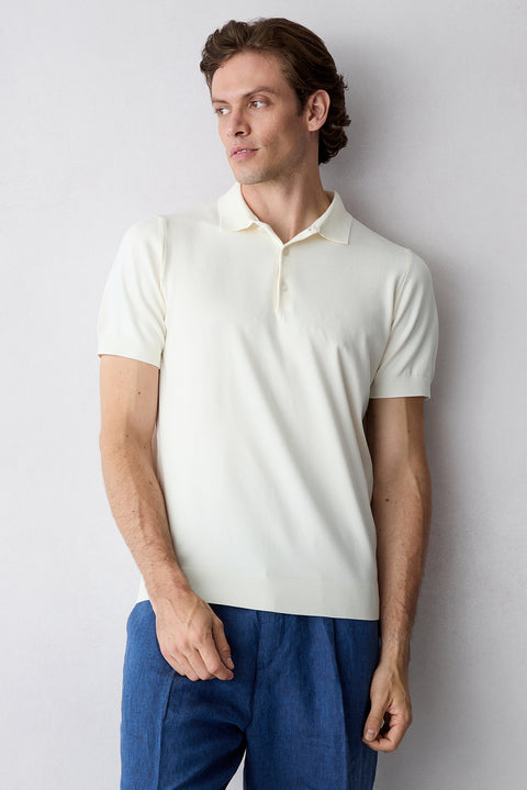 Off-White Regular Fit Polo Collar Knit T-shirt