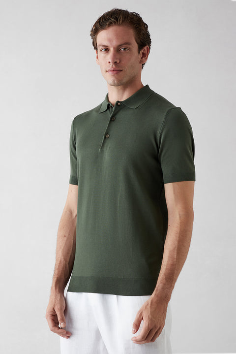 Orta Haki Regular Fit Düğmeli Polo Yaka Örme Tişört
