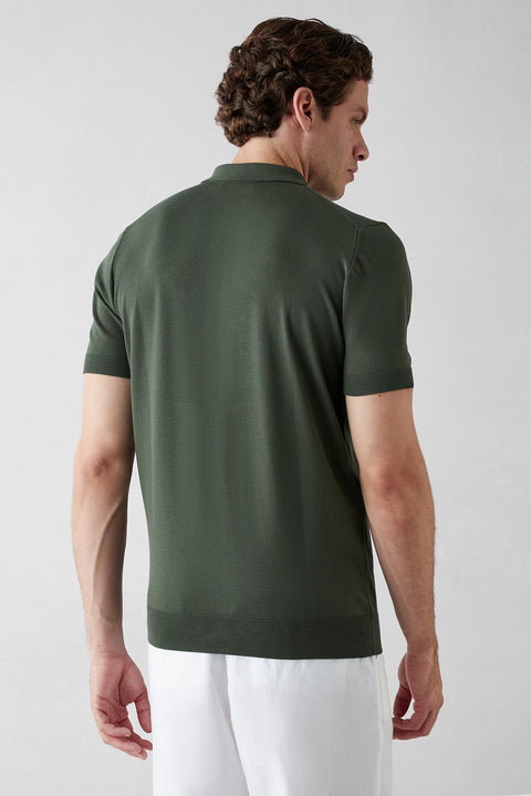 Orta Haki Regular Fit Düğmeli Polo Yaka Örme Tişört
