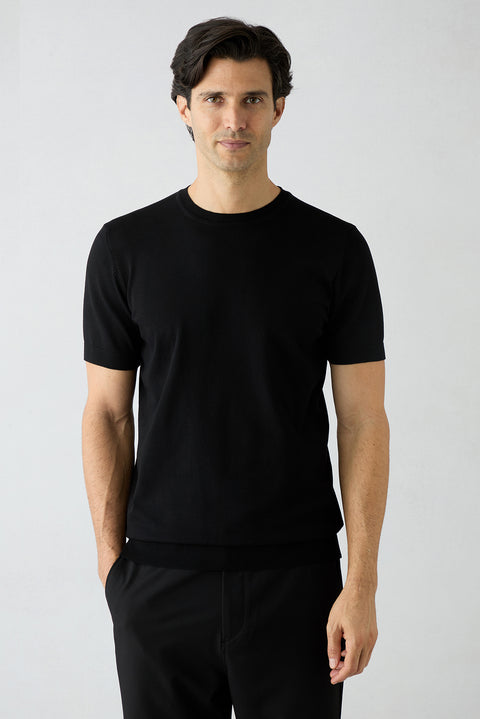 Black Regular Fit Crew Neck Knit T-shirt