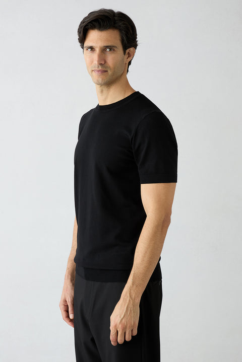 Black Regular Fit Crew Neck Knit T-shirt