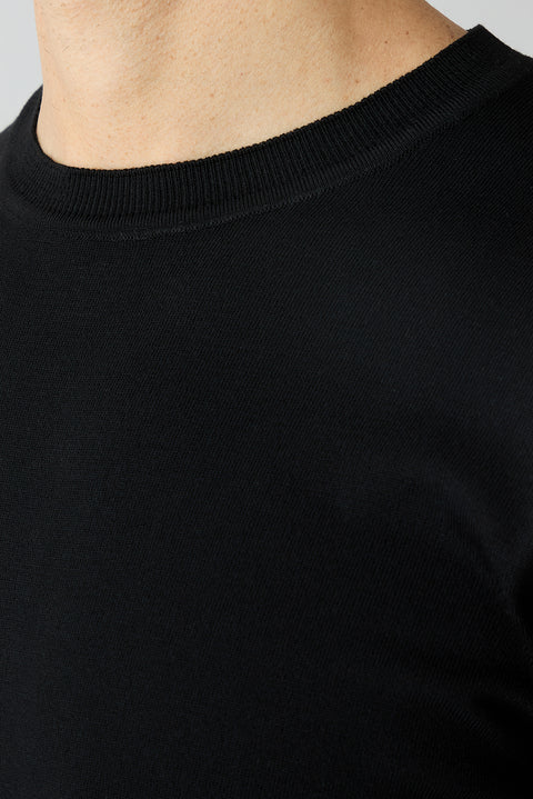 Black Regular Fit Crew Neck Knit T-shirt