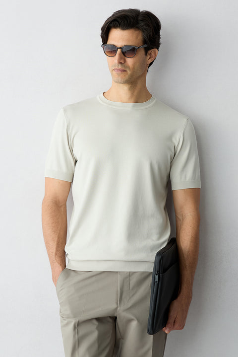 Taş Regular Fit Bisiklet Yaka Örme Tişört