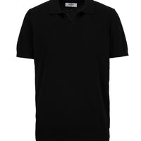 Siyah Düğmesiz Polo Yaka Regular Fit Örme Tişört