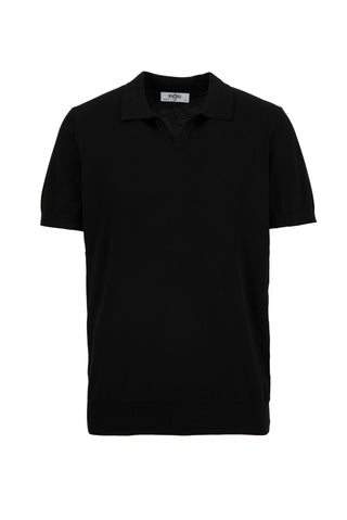  Siyah Düğmesiz Polo Yaka Regular Fit Örme Tişört