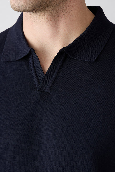 Koyu Lacivert Düğmesiz Polo Yaka Regular Fit Örme Tişört
