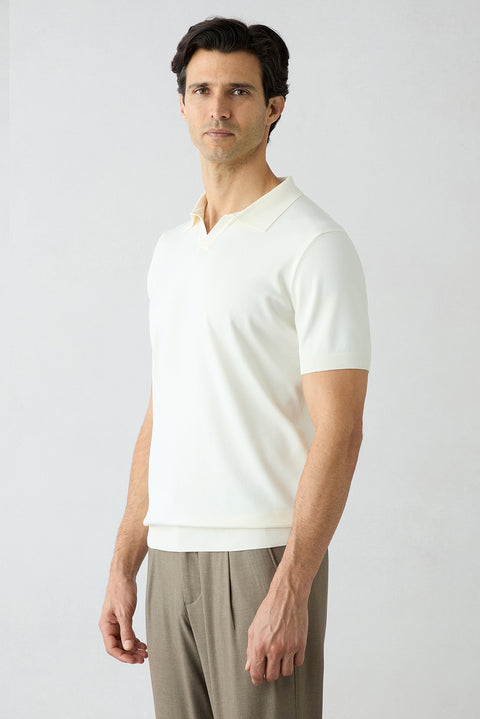 Off-White Regular Fit Polo Collar Knit T-shirt
