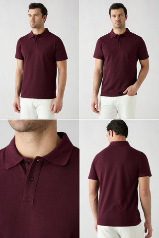  250 Düğmeli Polo Yaka Regular Fit Pamuklu Düz 2'li Paket Tişört Seti