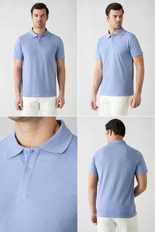  940 Düğmeli Polo Yaka Regular Fit Pamuklu Düz 2'li Paket Tişört Seti