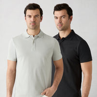 F30 Düğmeli Polo Yaka Regular Fit Pamuklu Düz 2'li Paket Tişört Seti