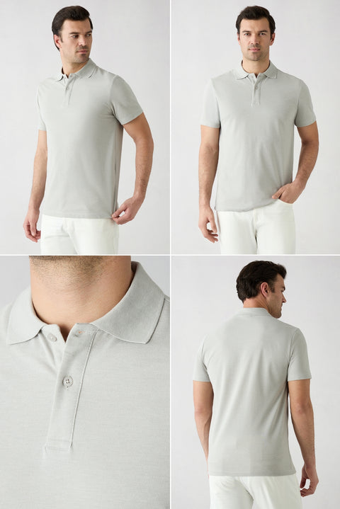 F30 Düğmeli Polo Yaka Regular Fit Pamuklu Düz 2'li Paket Tişört Seti