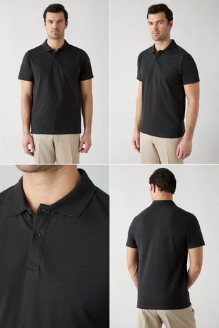  F30 Düğmeli Polo Yaka Regular Fit Pamuklu Düz 2'li Paket Tişört Seti