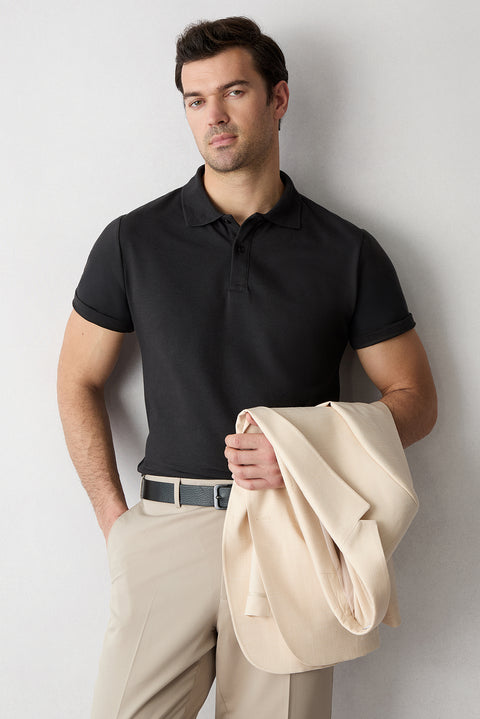 F30 Düğmeli Polo Yaka Regular Fit Pamuklu Düz 2'li Paket Tişört Seti
