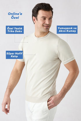 Stone Crew Neck Regular Fit Ribbed Knitted T-Shirt