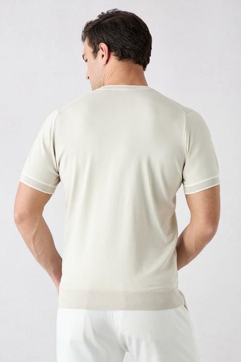 Taş Bisiklet Yaka Regular Fit Ribana Detaylı Örme Tişört