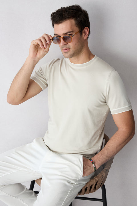 Taş Bisiklet Yaka Regular Fit Ribana Detaylı Örme Tişört