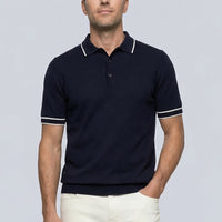 Koyu Lacivert Regular Fit Şerit Detaylı Polo Yaka Triko Tişört