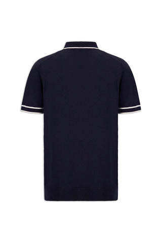  Koyu Lacivert Regular Fit Şerit Detaylı Polo Yaka Triko Tişört