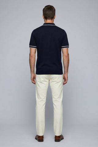  Koyu Lacivert Regular Fit Şerit Detaylı Polo Yaka Triko Tişört