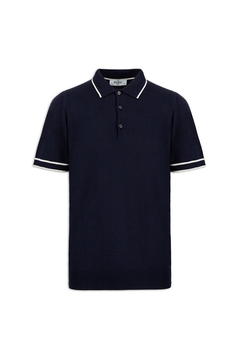 Koyu Lacivert Regular Fit Şerit Detaylı Polo Yaka Örme Tişört