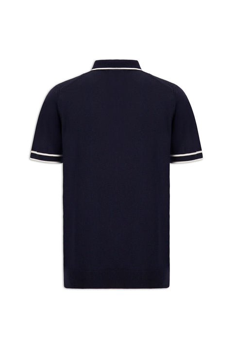 Koyu Lacivert Regular Fit Şerit Detaylı Polo Yaka Örme Tişört