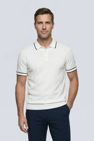  Kırık Beyaz Regular Fit Şerit Detaylı Polo Yaka Triko Tişört