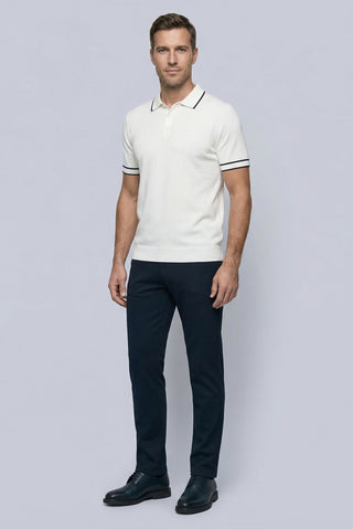  Kırık Beyaz Regular Fit Şerit Detaylı Polo Yaka Triko Tişört