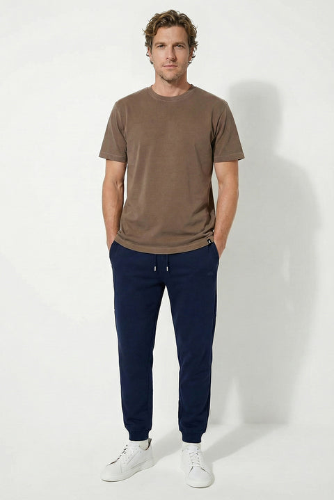Dark Brown Crew Neck Regular Fit Breathable Cotton Washed T-Shirt