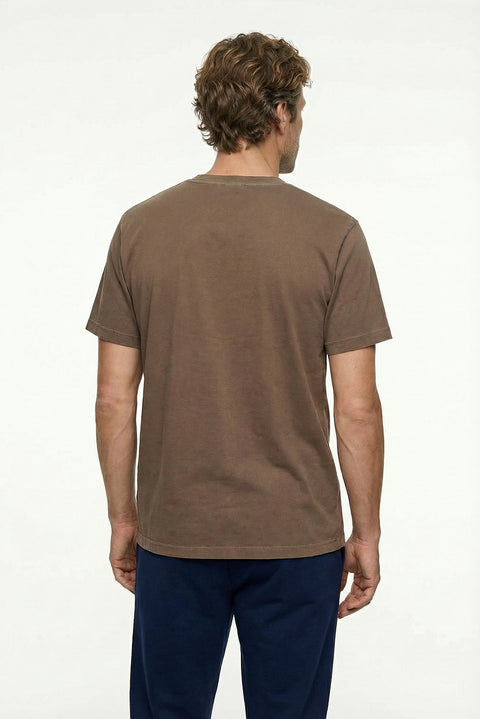 Dark Brown Crew Neck Regular Fit Breathable Cotton Washed T-Shirt