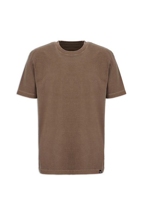 Dark Brown Crew Neck Regular Fit Breathable Cotton Washed T-Shirt