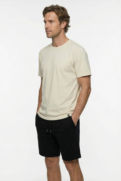 Ecru Crew Neck Regular Fit Breathable Washed Cotton T-Shirt