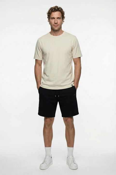 Ecru Crew Neck Regular Fit Breathable Washed Cotton T-Shirt