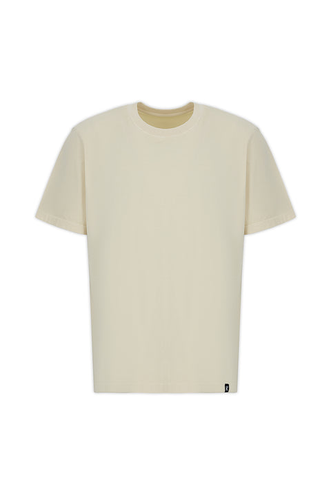 Ecru Crew Neck Regular Fit Breathable Washed Cotton T-Shirt
