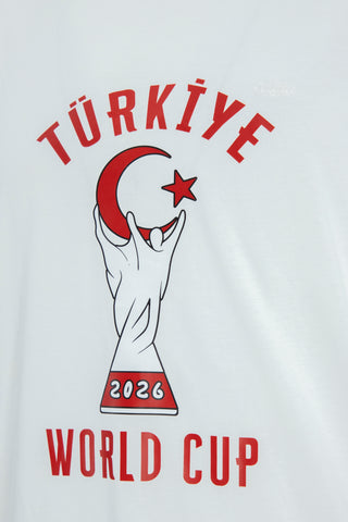  Beyaz Bisiklet Yaka Regular Fit Pamuk Tişört