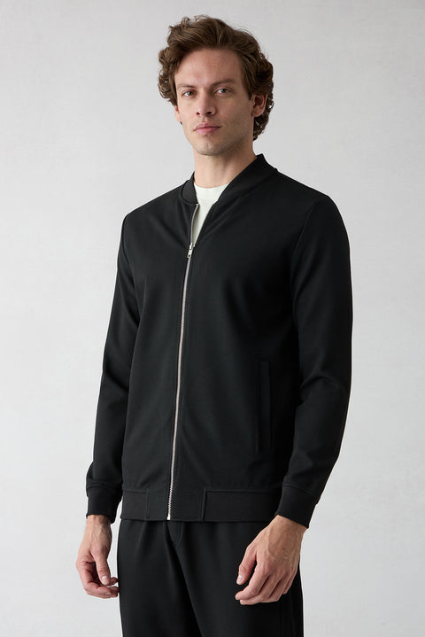 Siyah Fermuarlı Esnek Bomber Sweat Hırka