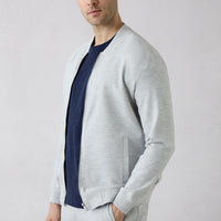 Açık Gri Melanj Bomber Yaka Regular Fit Fermuarlı Hırka