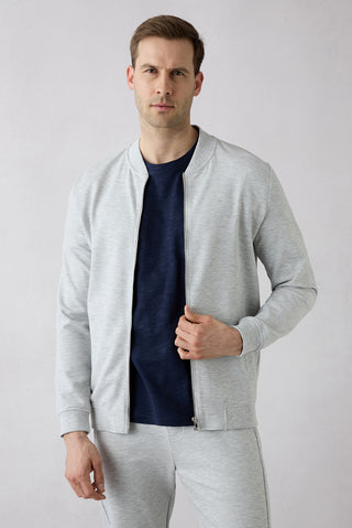  Açık Gri Melanj Fermuarlı Esnek Bomber Sweat Hırka