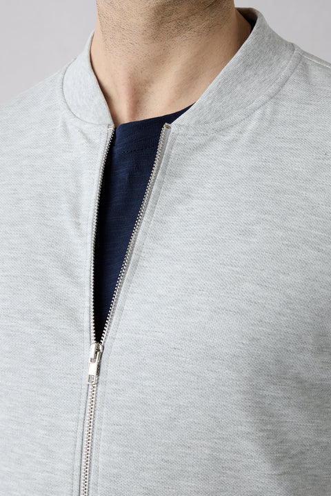 Açık Gri Melanj Bomber Yaka Regular Fit Fermuarlı Hırka