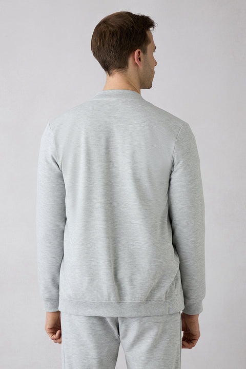 Açık Gri Melanj Bomber Yaka Regular Fit Fermuarlı Hırka