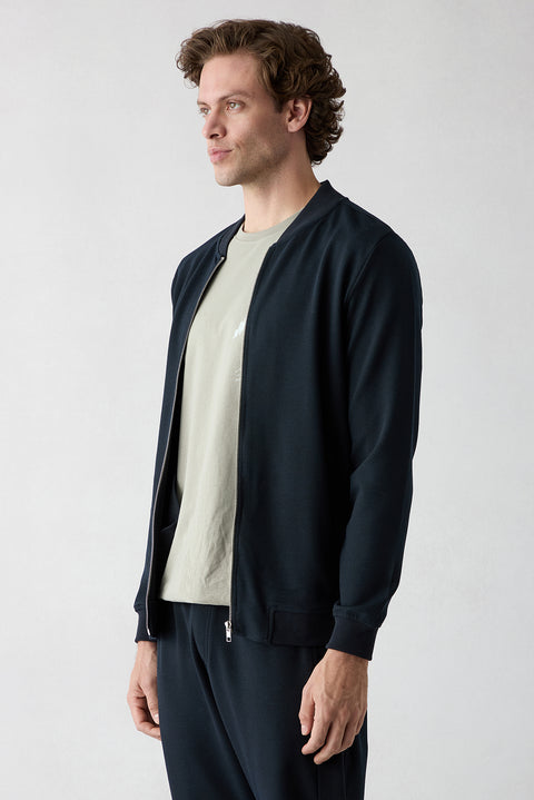 Koyu Lacivert Fermuarlı Esnek Bomber Sweat Hırka
