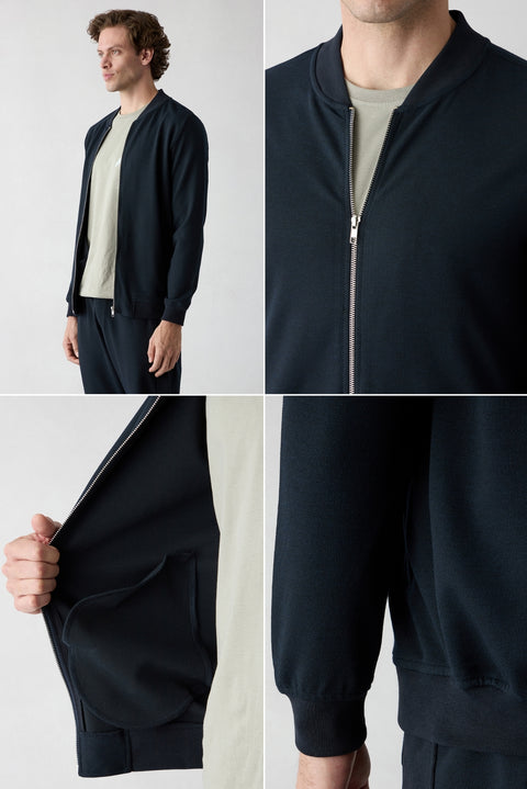 Koyu Lacivert Fermuarlı Esnek Bomber Sweat Hırka