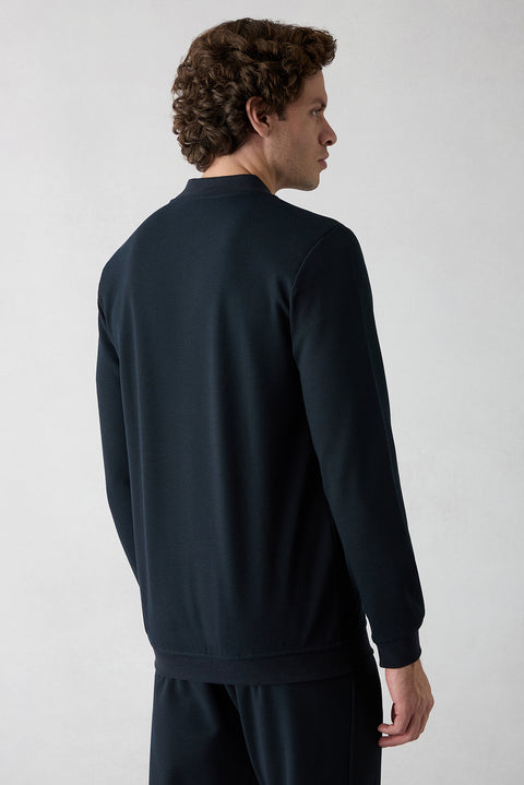 Koyu Lacivert Fermuarlı Esnek Bomber Sweat Hırka