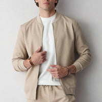 Açık Bej Fermuarlı Esnek Bomber Sweat Hırka