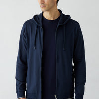 Koyu Lacivert Regular Fit Kapüşonlu Fermuarlı Cepli Sweatshirt Hırka