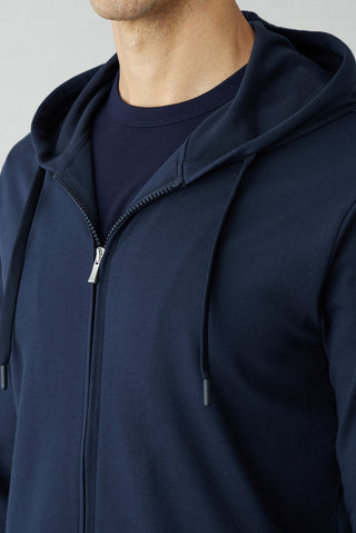  Koyu Lacivert Regular Fit Kapüşonlu Fermuarlı Cepli Sweatshirt Hırka