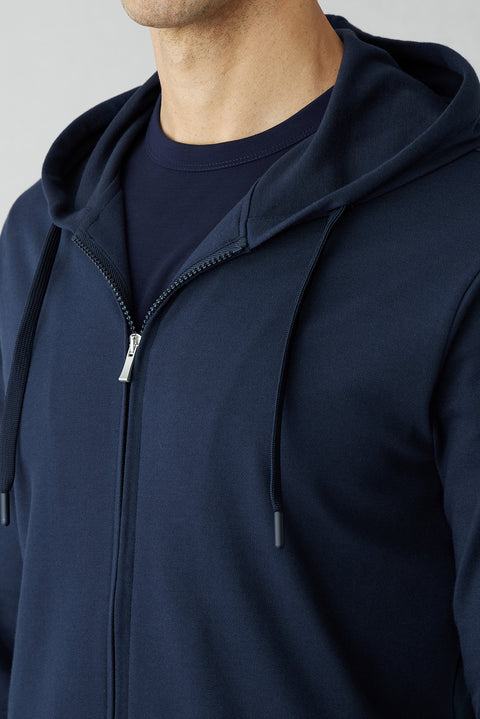 Koyu Lacivert Regular Fit Kapüşonlu Fermuarlı Cepli Sweatshirt Hırka
