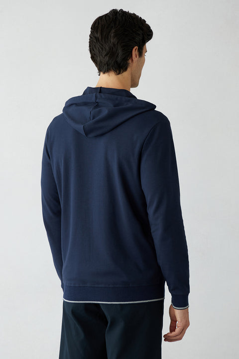 Koyu Lacivert Regular Fit Kapüşonlu Fermuarlı Cepli Sweatshirt Hırka